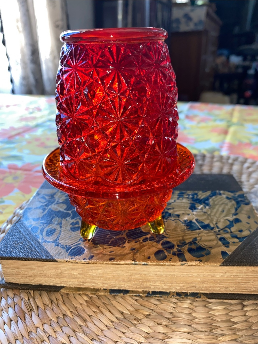 Vintage LE Smith, Aberina, Daisy, and button footed ferry lamp